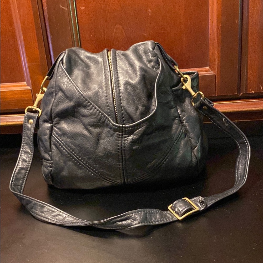 Unique one of a kind vintage hand made Black Leather Women's Shoulder Bag